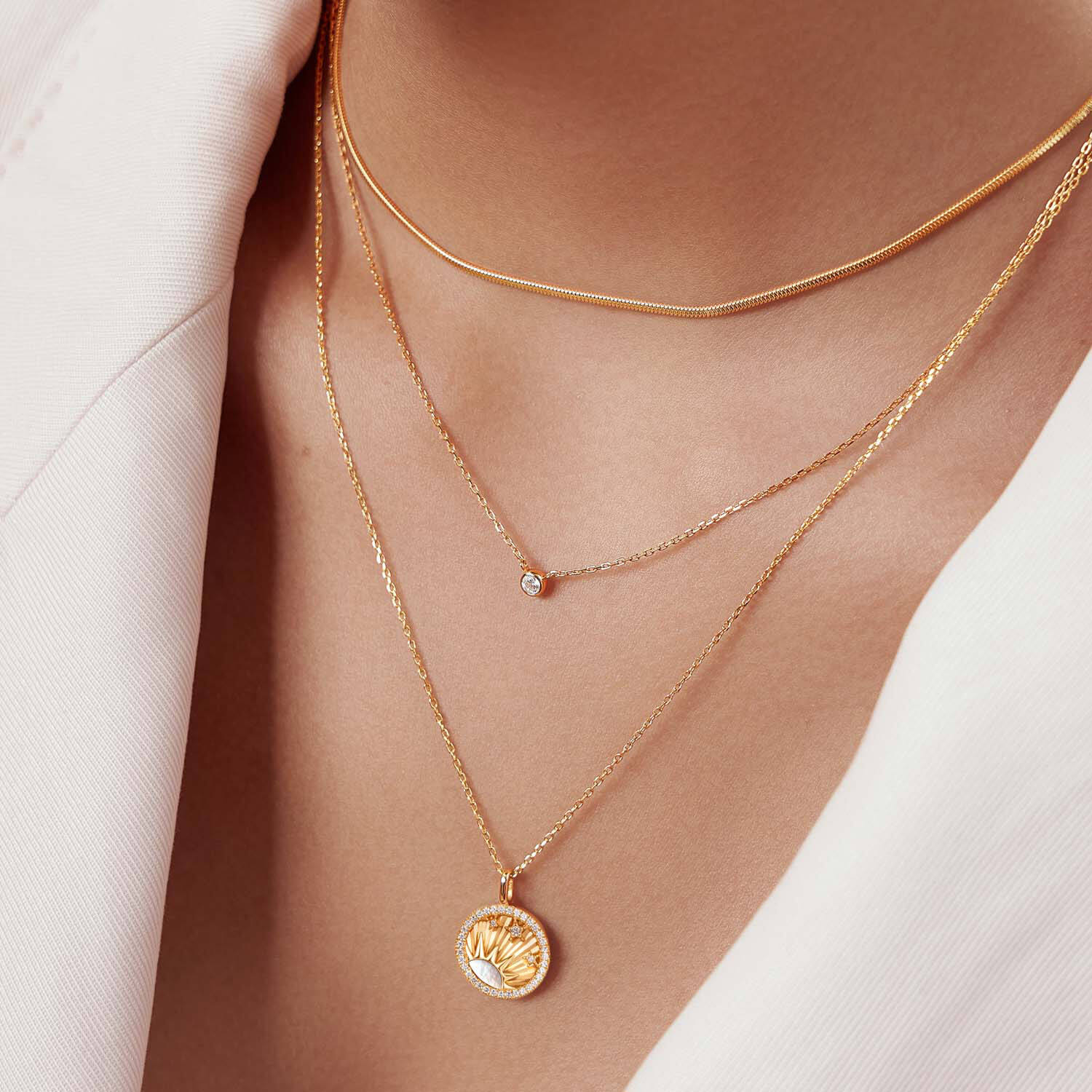  Sunshine Chaser - Silber / 14kt GP - Zirkonia - 45cm